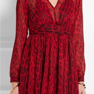 Michael Kors Red Animal Print Long Sleeve Dress
